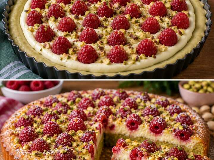 Crostata Morbida al Pistacchio con Crema al Mascarpone e Lamponi