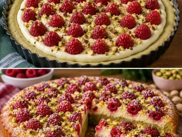 Crostata Morbida al Pistacchio con Crema al Mascarpone e Lamponi