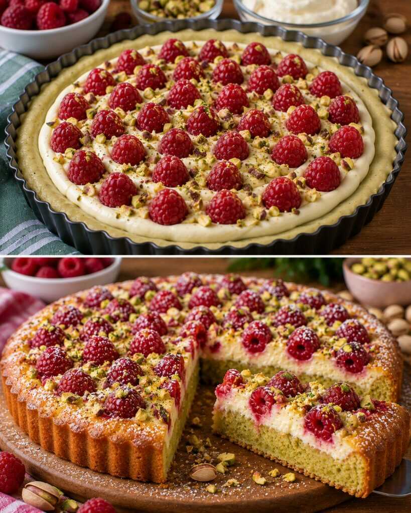 Crostata Morbida al Pistacchio con Crema al Mascarpone e Lamponi