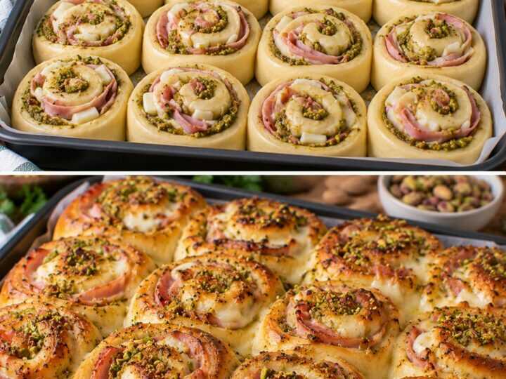 Girelle di Pan Brioche con Pesto di Pistacchi, Mortadella e Provola