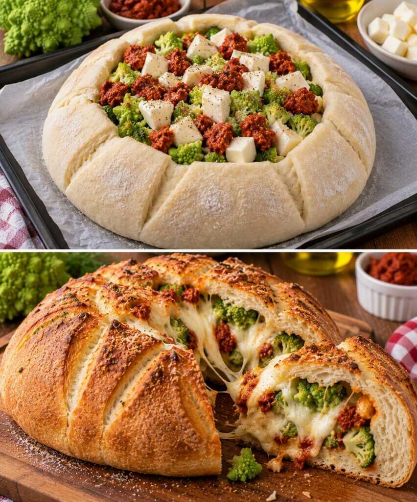 Pagnotta Soffice Ripiena di Broccoli Romaneschi, &lsquo;Nduja e Fior di Latte