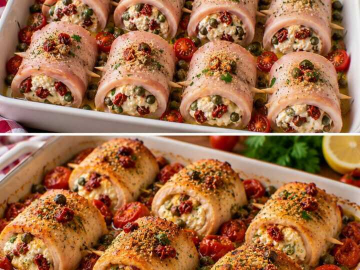 Involtini di Pesce Spada con Ricotta, Capperi e Pomodorini Secchi