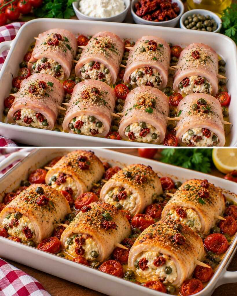 Involtini di Pesce Spada con Ricotta, Capperi e Pomodorini Secchi