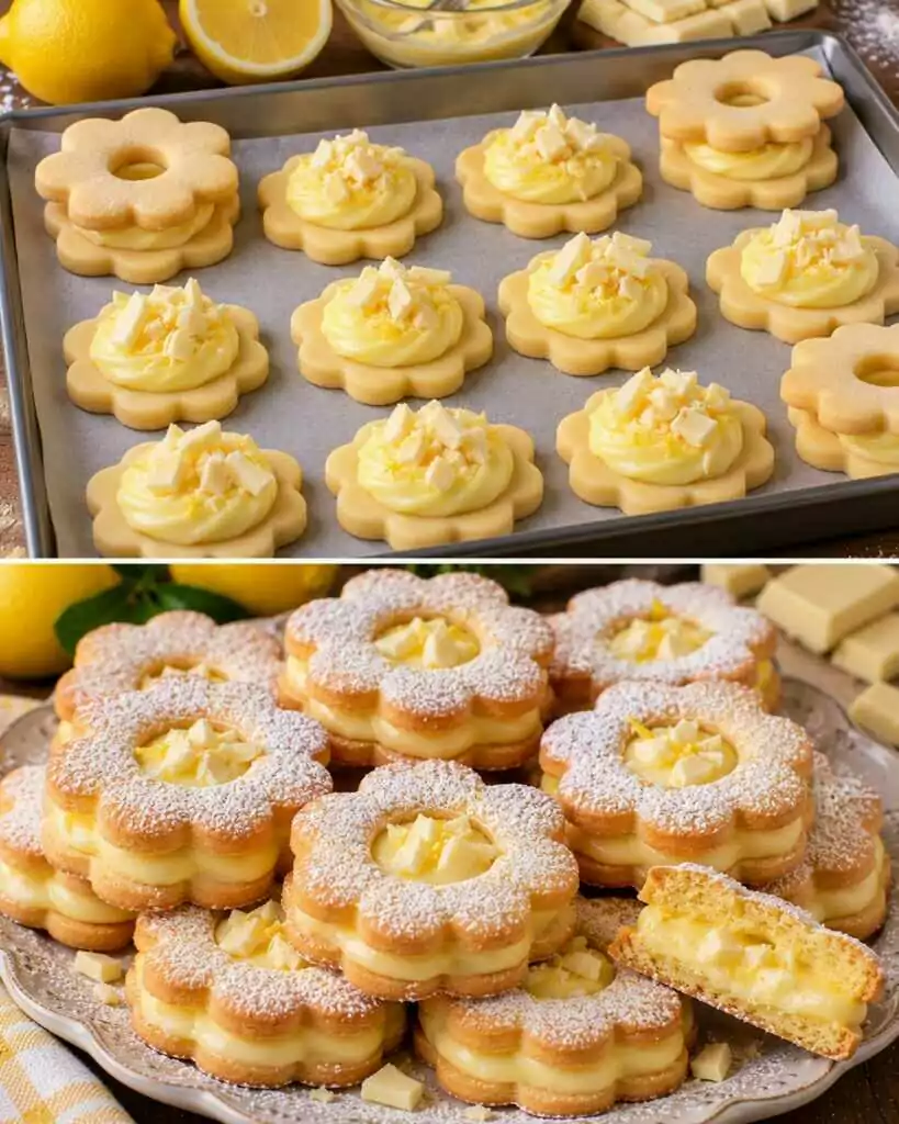 Biscotti a Fiore con Crema al Limone e Cioccolato Bianco