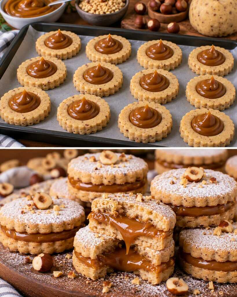 Biscotti Ripieni di Crema al Caramello con Frolla alle Nocciole