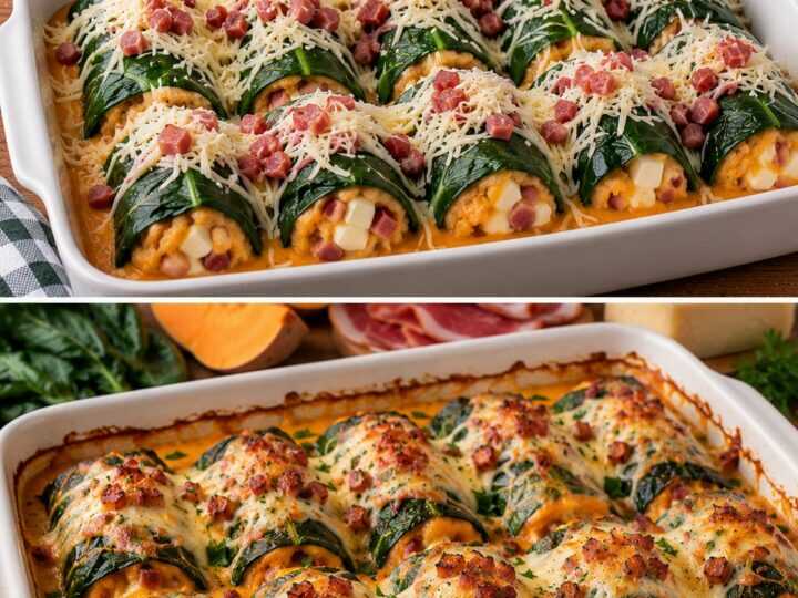 Bietole a Cannellone con Crema di Patate Dolci, Speck e Fontina