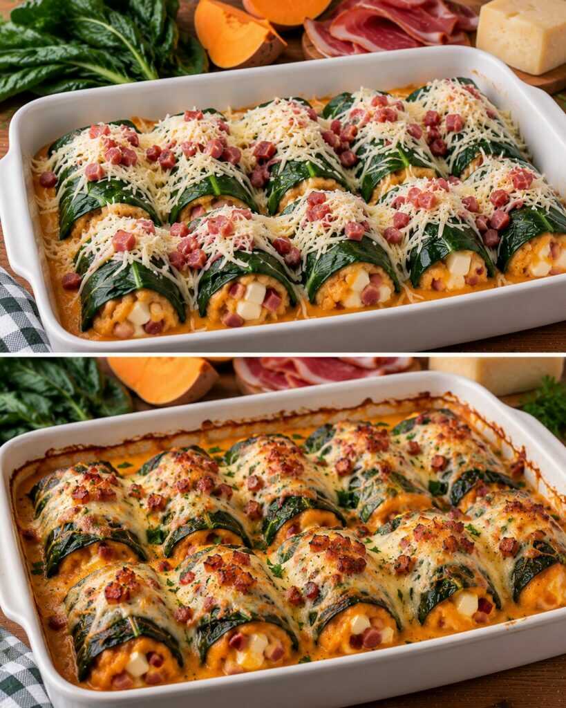 Bietole a Cannellone con Crema di Patate Dolci, Speck e Fontina