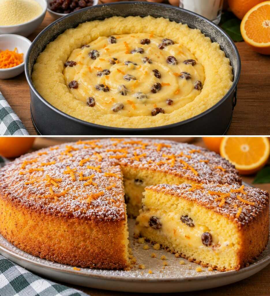 Torta al Semolino con Cuore di Crema all&rsquo;Arancia e Uvetta