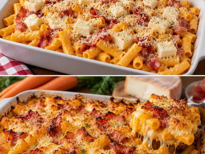 Sedanini al Forno con Crema di Carote Arrosto, Speck e Taleggio