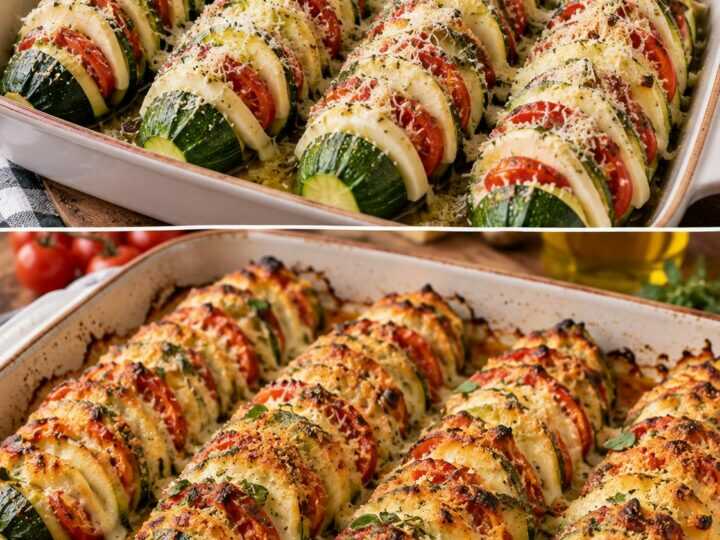 Zucchine a Ventaglio Gratinate con Pomodoro, Scamorza e Parmigiano