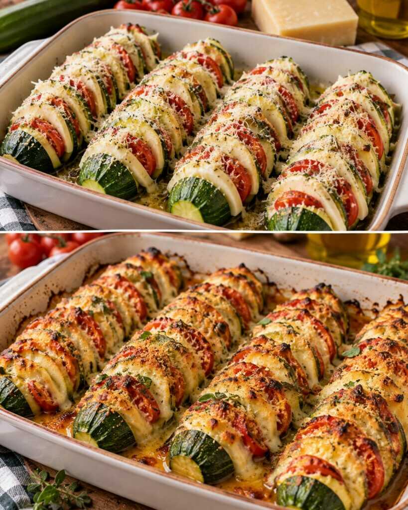 Zucchine a Ventaglio Gratinate con Pomodoro, Scamorza e Parmigiano