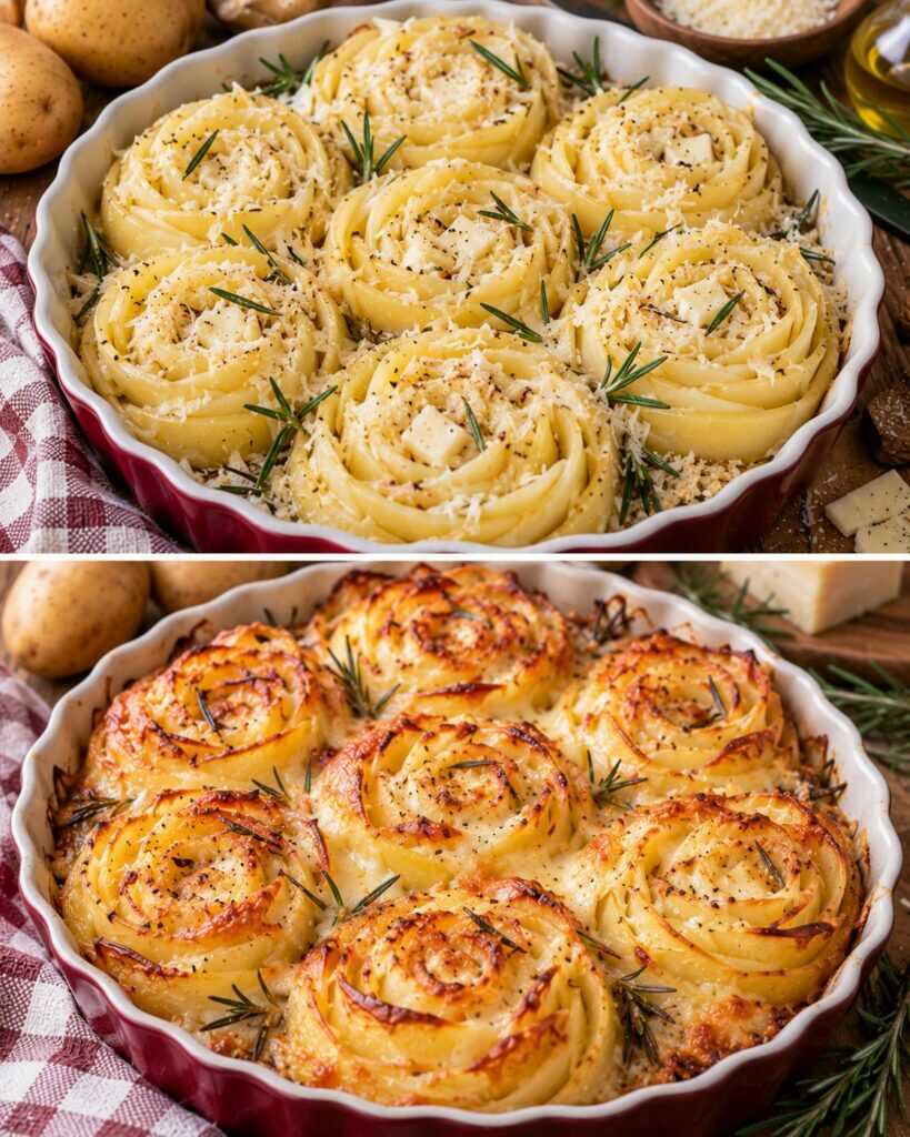 Patate a Rosette con Pecorino, Scamorza e Rosmarino