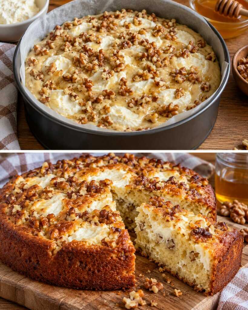 Torta Morbida al Miele con Noci e Crema di Ricotta