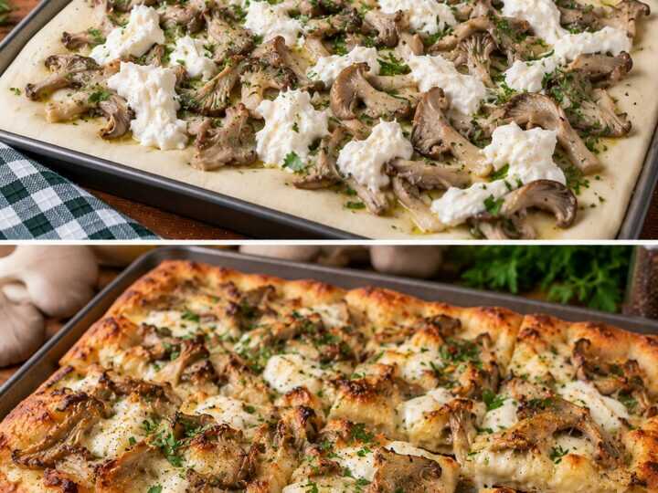 Pizza Bianca con Funghi Pleurotus, Stracciatella e Prezzemolo