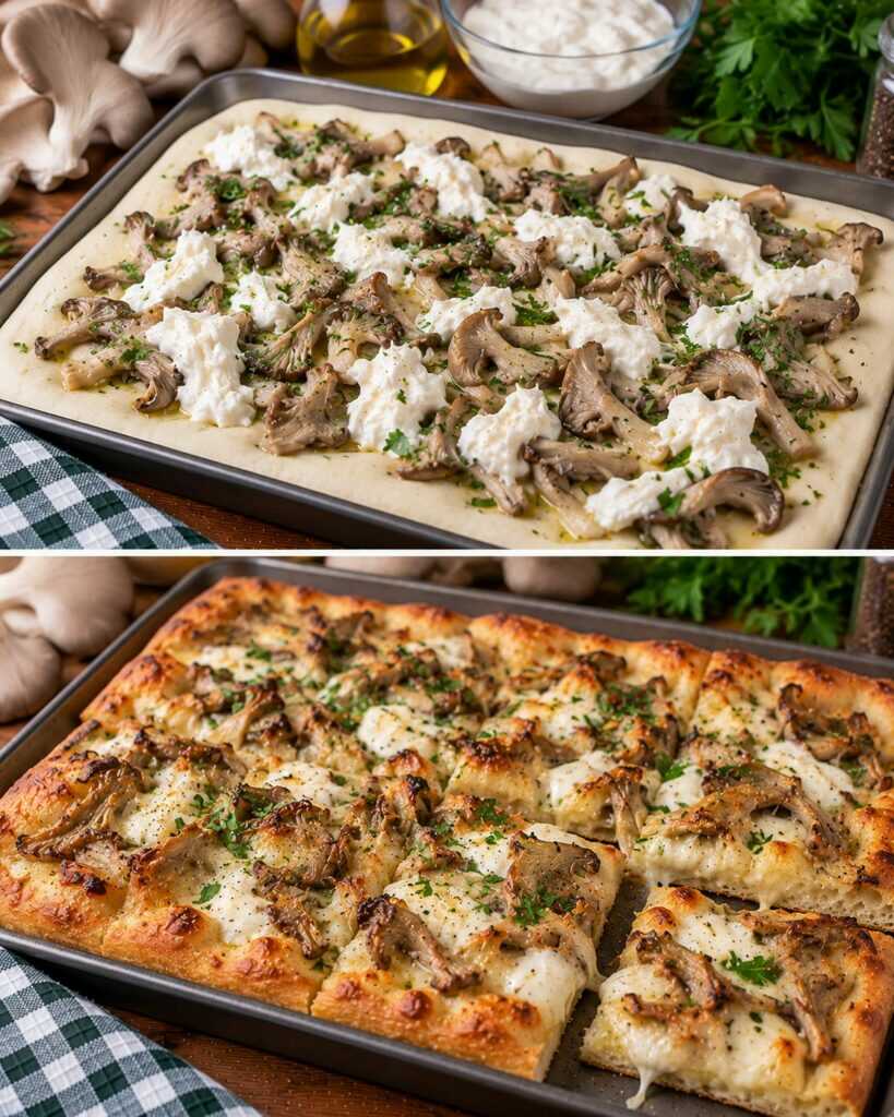 Pizza Bianca con Funghi Pleurotus, Stracciatella e Prezzemolo