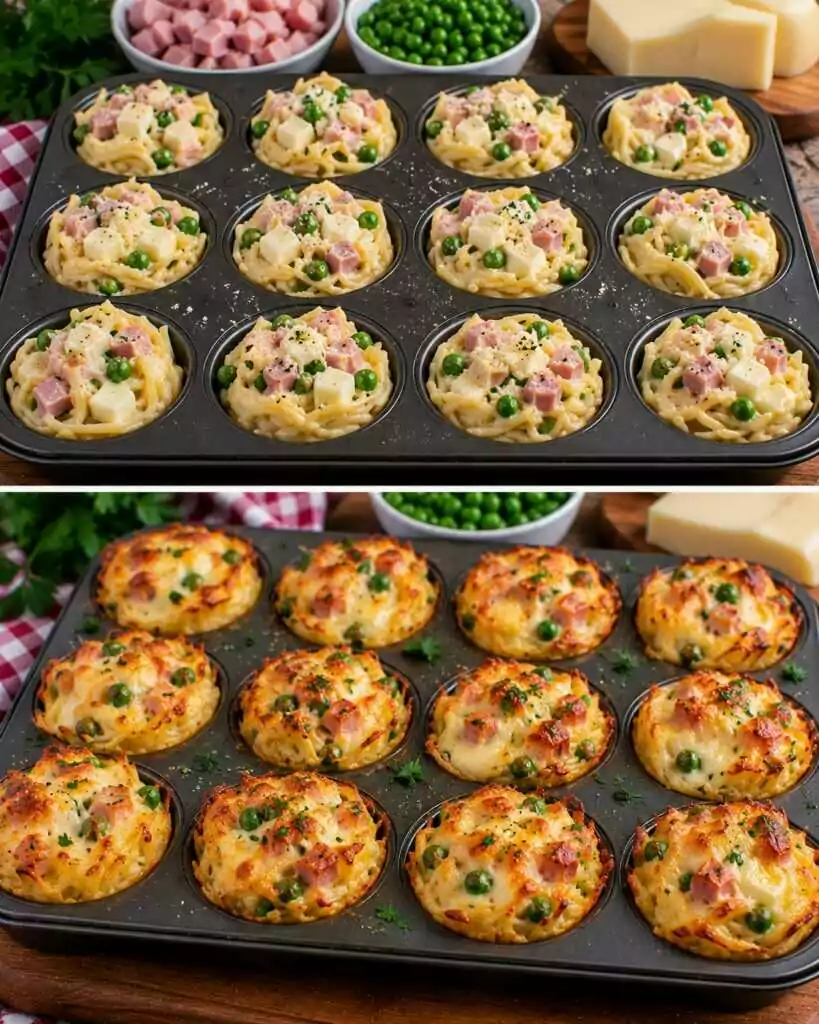 Mini Frittatine di Pasta con Provola, Piselli e Prosciutto Cotto