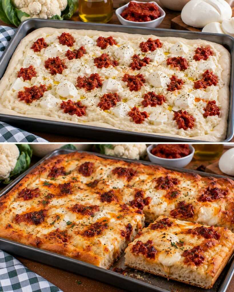 Pizza in Teglia con Crema di Cavolfiore, &lsquo;Nduja e Fior di Latte