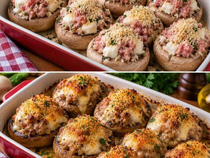 🍄 Bocconcini di Funghi Champignon Ripieni di Salsiccia e Crescenza