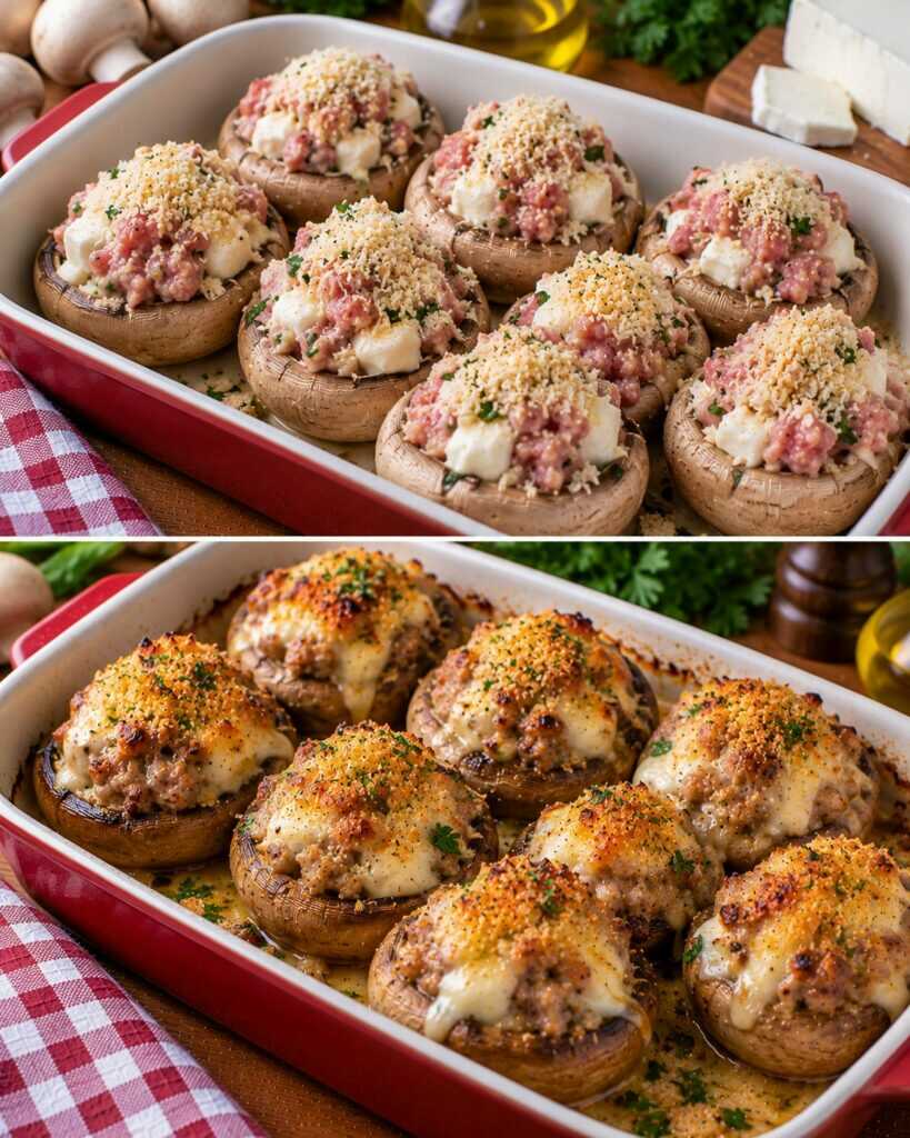 🍄 Bocconcini di Funghi Champignon Ripieni di Salsiccia e Crescenza