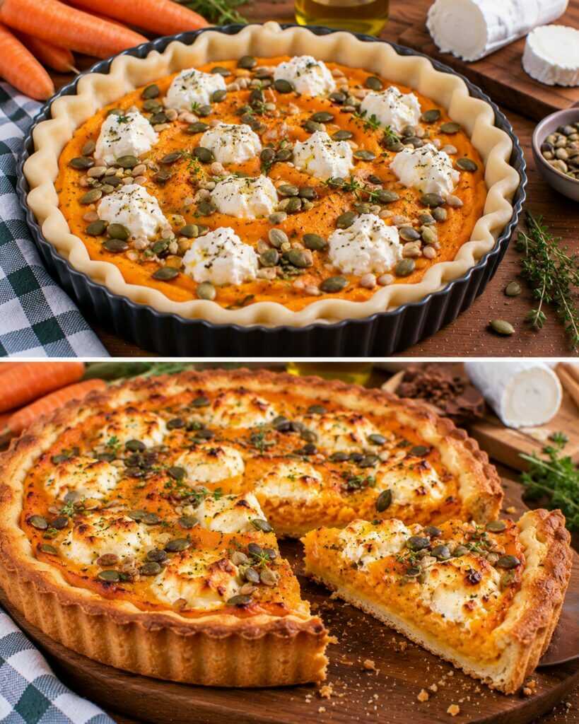 Crostata Salata con Crema di Carote, Caprino e Semi di Zucca