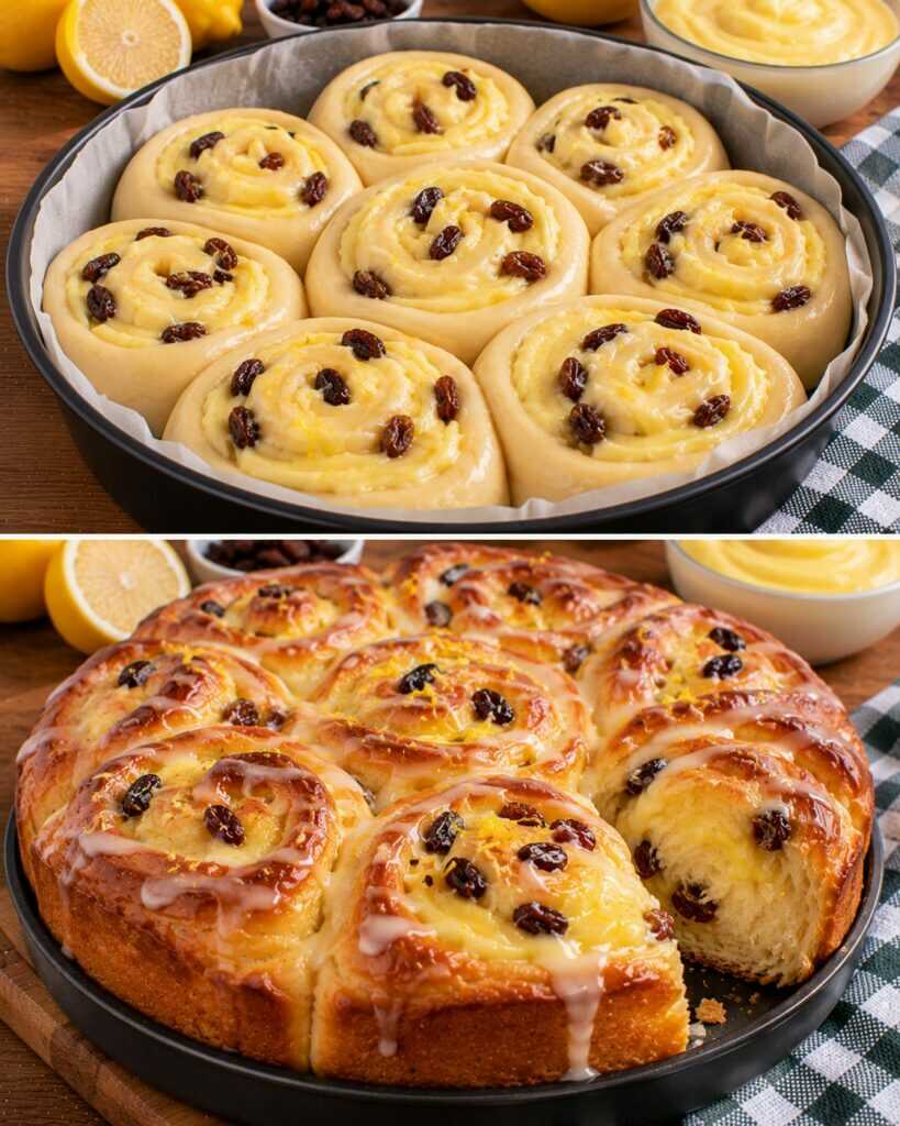 Girelle di Pasta Brioche con Crema al Limone e Uvetta
