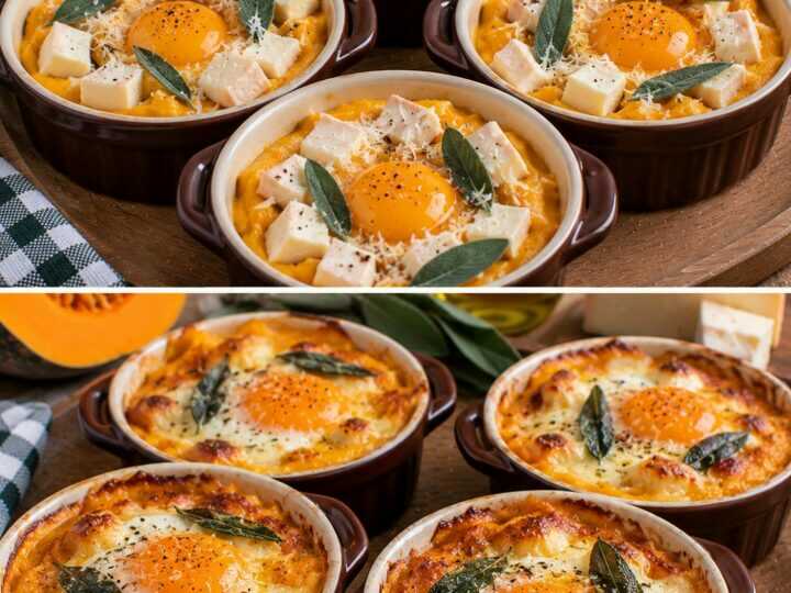 Uova in Cocotte con Crema di Zucca, Taleggio e Salvia