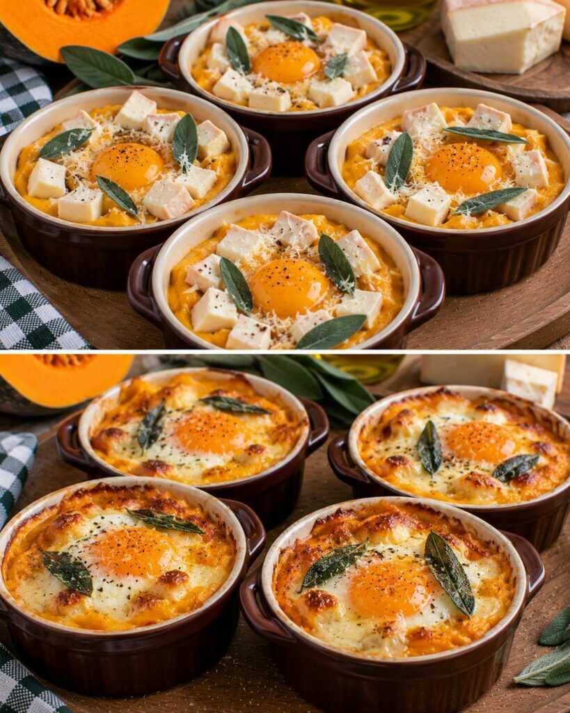 Uova in Cocotte con Crema di Zucca, Taleggio e Salvia