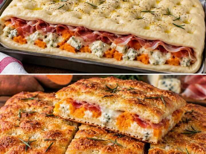 Schiacciata Ripiena con Patate Dolci, Gorgonzola e Speck