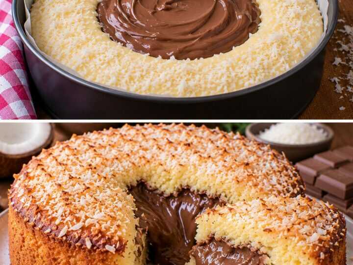 Torta Soffice al Cocco con Cuore Cremoso di Cioccolato al Latte