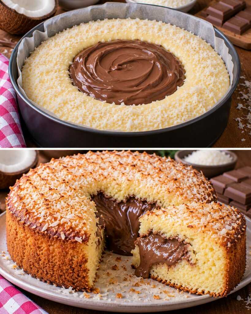 Torta Soffice al Cocco con Cuore Cremoso di Cioccolato al Latte