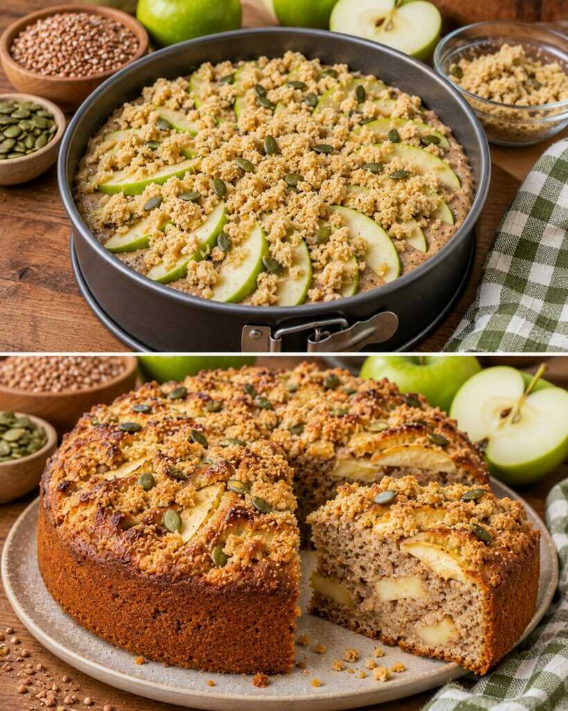 Torta al Grano Saraceno con Mele Verdi e Crumble di Semi di Zucca