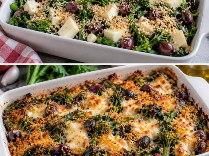 Cime di Rapa al Forno con Provola, Olive e Pangrattato