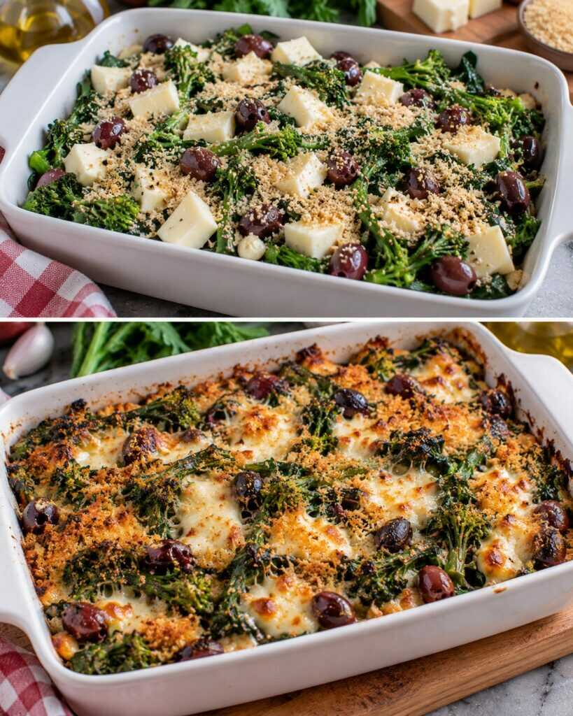 Cime di Rapa al Forno con Provola, Olive e Pangrattato