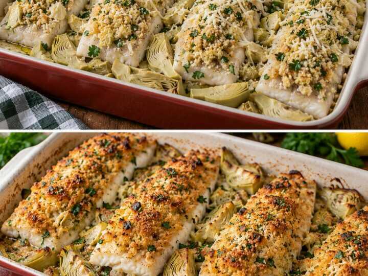 Filetti di Branzino Gratinati con Carciofi, Pecorino e Prezzemolo