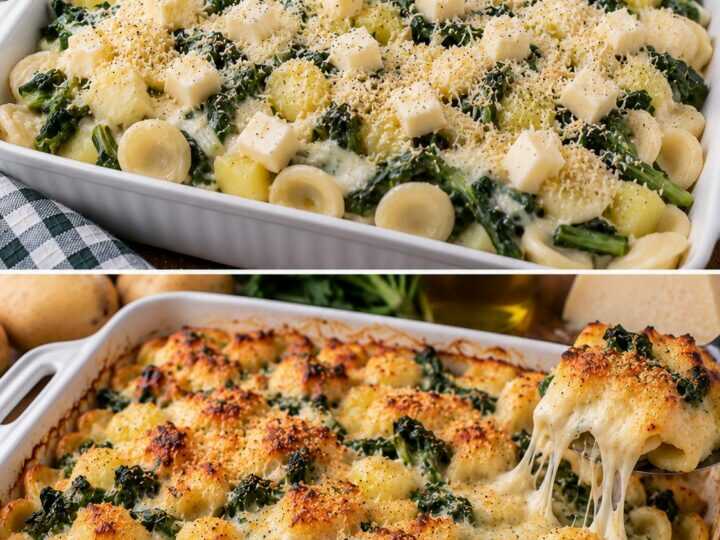 Orecchiette con Crema di Patate, Cicoria e Caciocavallo Filante