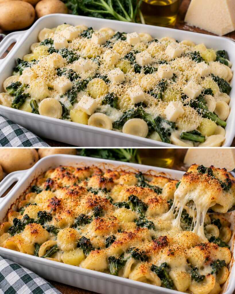 Orecchiette con Crema di Patate, Cicoria e Caciocavallo Filante