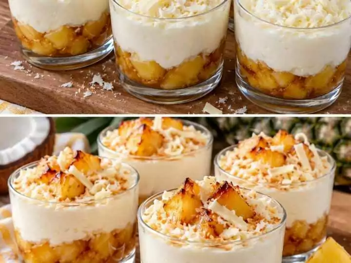 Bicchierini di Crema al Cocco con Ananas Caramellato e Cioccolato Bianco 🥥🍍