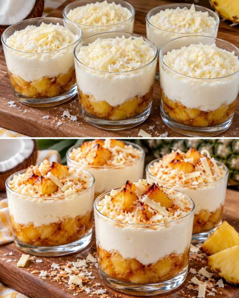 Bicchierini di Crema al Cocco con Ananas Caramellato e Cioccolato Bianco 🥥🍍