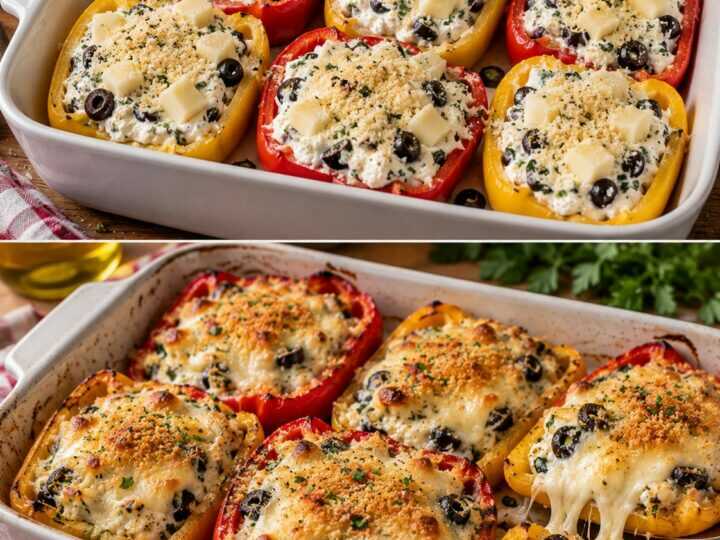 Peperoni a Barchetta con Ricotta, Olive Nere e Cuore di Provola