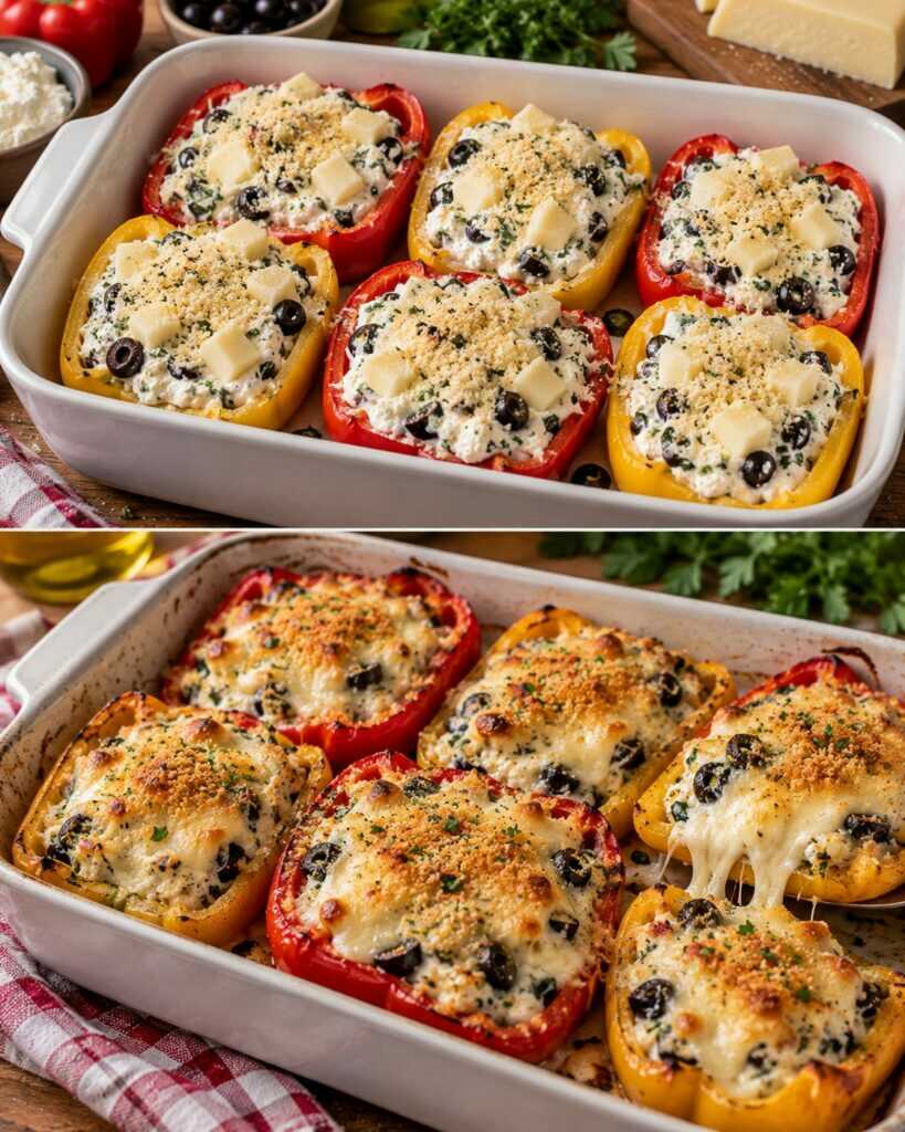 Peperoni a Barchetta con Ricotta, Olive Nere e Cuore di Provola