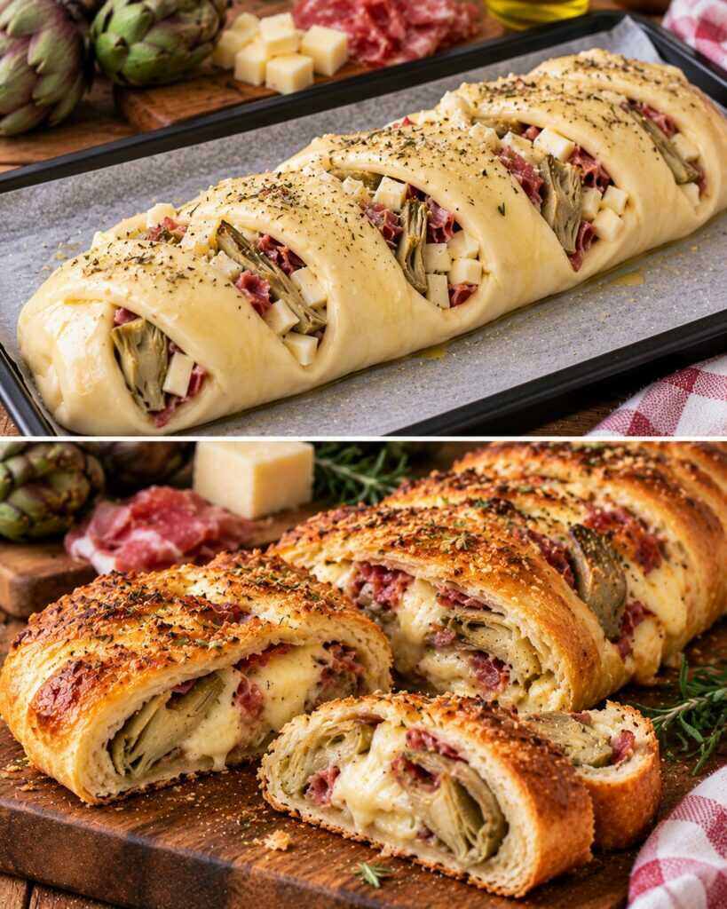 Treccia di Pane con Carciofi, Speck e Scamorza Affumicata