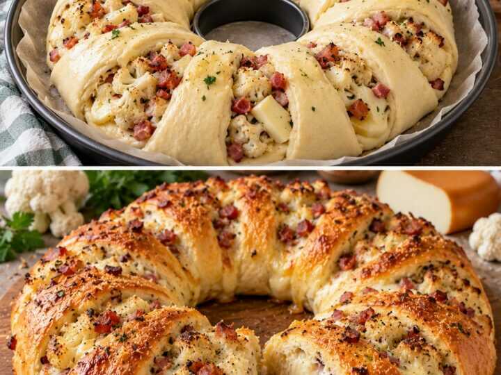 Corona di Pane con Cavolfiore Arrosto, Pancetta e Scamorza Filante