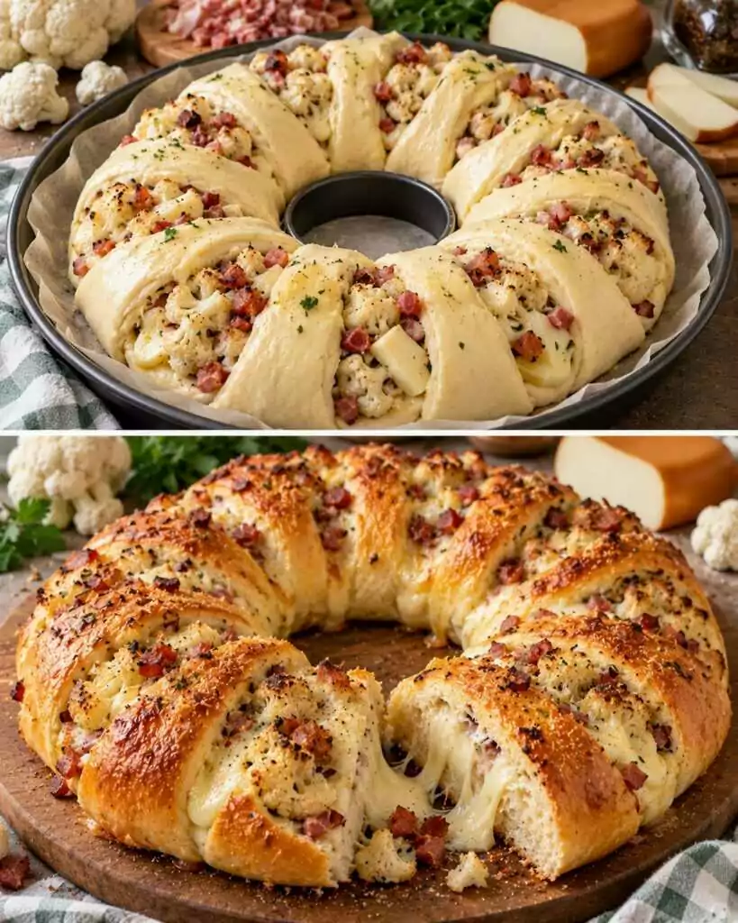 Corona di Pane con Cavolfiore Arrosto, Pancetta e Scamorza Filante