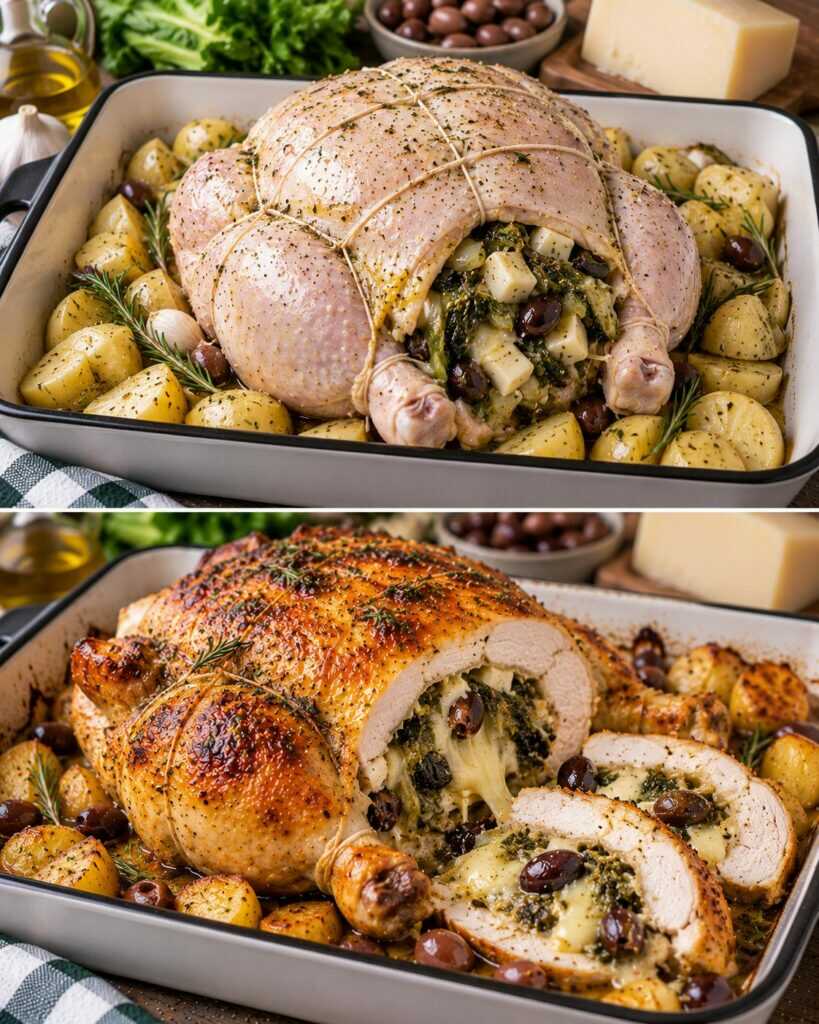 Pollo Ripieno di Scarola, Olive Taggiasche e Caciocavallo al Forno 🍗🧀