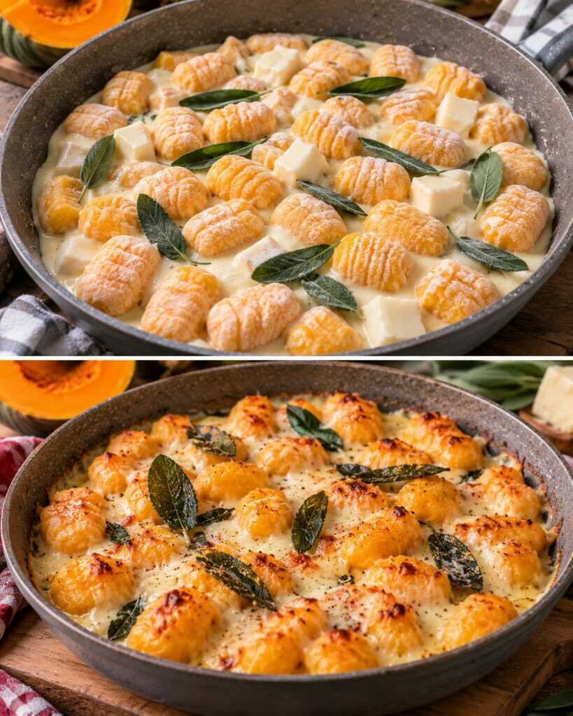 Gnocchi di Zucca con Fonduta di Taleggio e Salvia Croccante