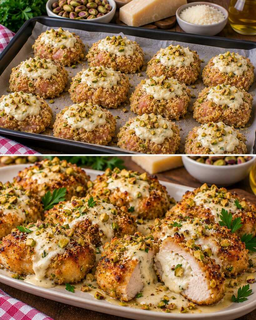 Bocconcini di Tacchino Croccanti con Crema di Parmigiano e Pistacchi