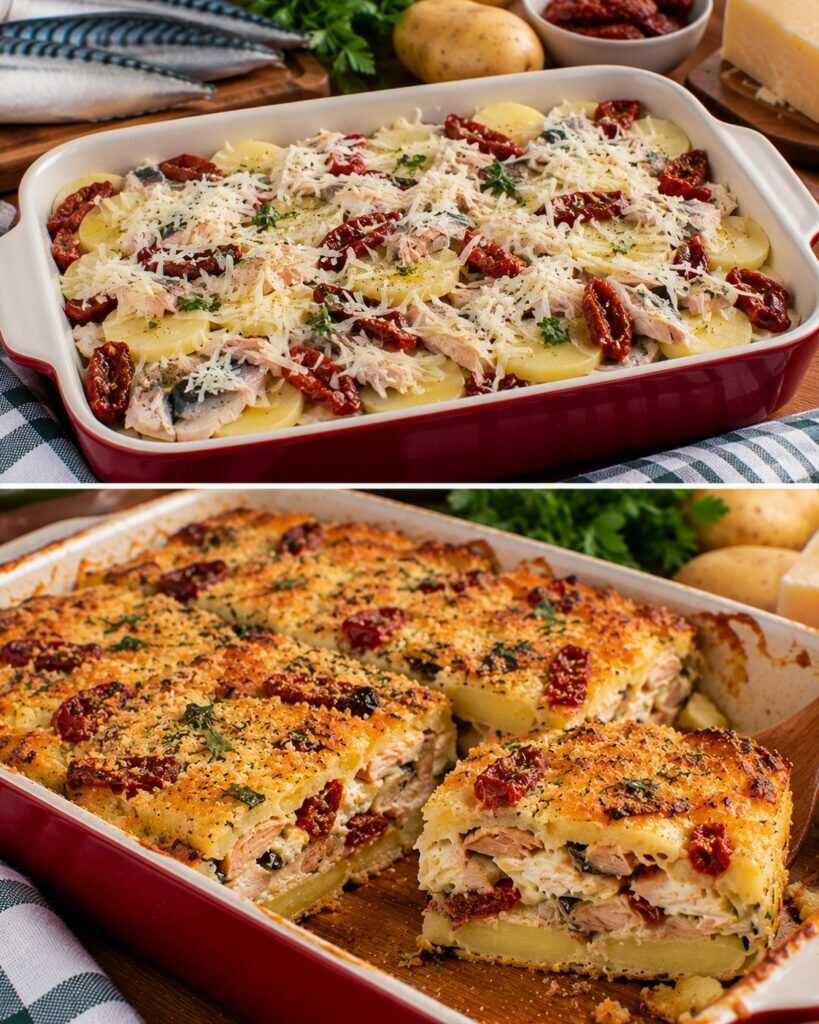 Sformato di Sgombro con Patate, Pomodori Secchi e Pecorino