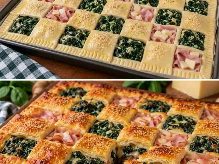 Rustico a Scacchiera con Spinaci, Prosciutto Cotto e Montasio