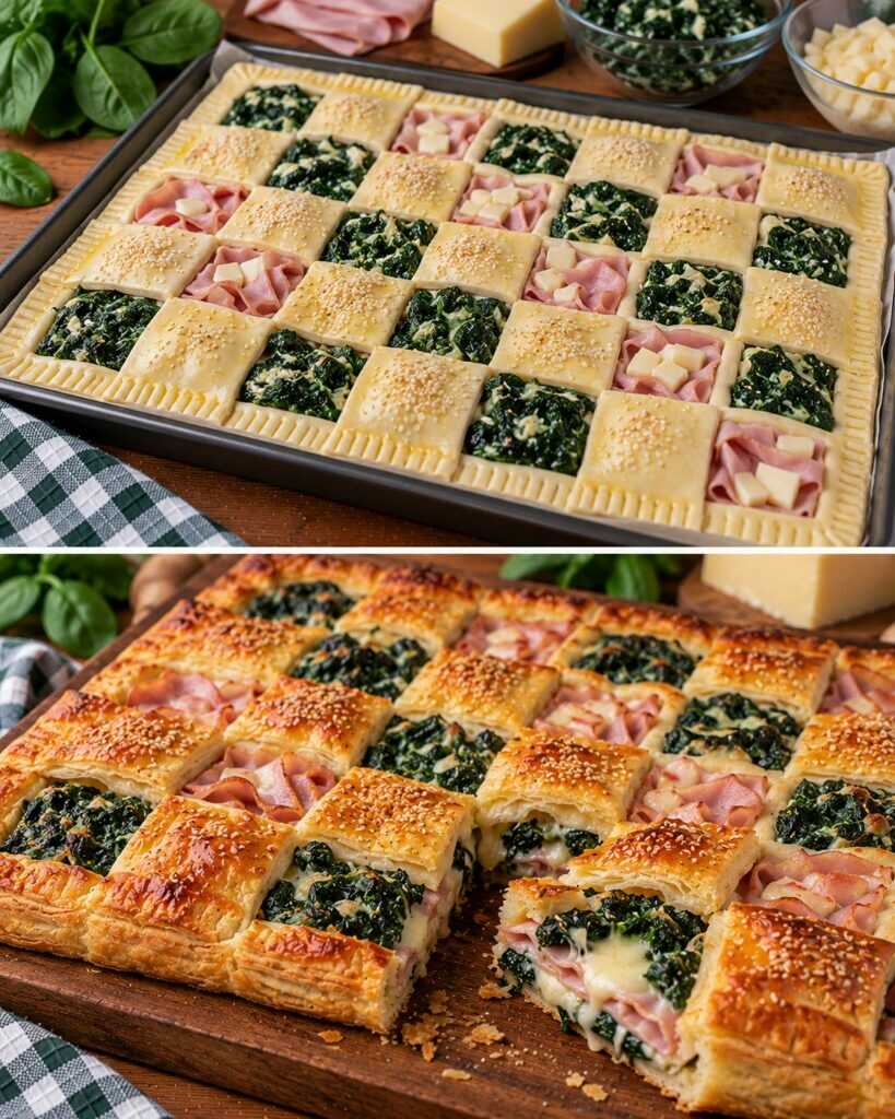 Rustico a Scacchiera con Spinaci, Prosciutto Cotto e Montasio