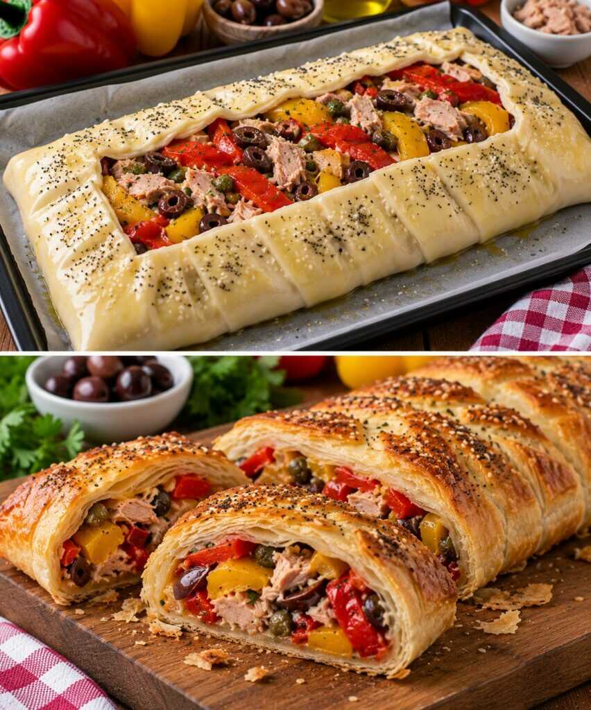 Strudel Rustico con Peperoni Arrostiti, Tonno e Olive Taggiasche